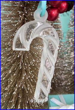 Tiffany&Co Crystal Candy Cane Ornament Frosted Christmas Holiday Decor W Pouch