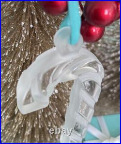 Tiffany&Co Crystal Candy Cane Ornament Frosted Christmas Holiday Decor W Pouch