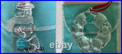 Tiffany & Co Crystal Ornaments Snowman and Wreath with Tiffany Pouches