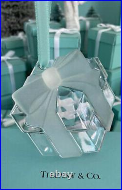 Tiffany&Co Crystal Present Frosted Bow Ornament Christmas Holiday W Box 1993