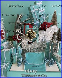 Tiffany&Co Crystal Sleigh Frosted Bow Ornament Christmas Holiday Star Pouch 1997