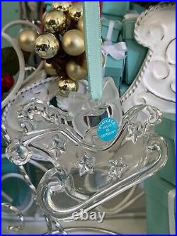 Tiffany&Co Crystal Sleigh Frosted Bow Ornament Christmas Holiday Star Pouch 1997