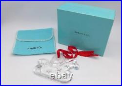 Tiffany & Co Crystal Sleigh Ornament Frosted Bow Candy Cane Christmas 1997 withBox