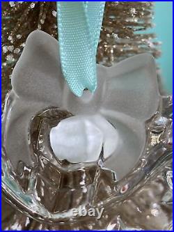Tiffany&Co Crystal Sleigh Ornament Frosted Bow Candy cane Christmas 1997 W Pouch