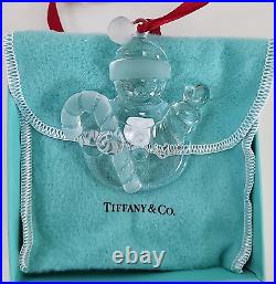 Tiffany & Co. Crystal Snowman Cane Christmas Ornament 3 With Pouch and Box