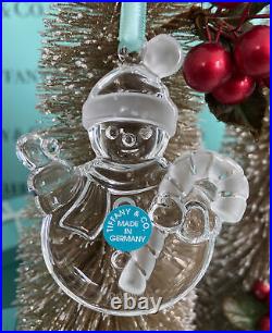 Tiffany&Co Crystal Snowman Ornament Candy Cane Christmas Holiday With Box