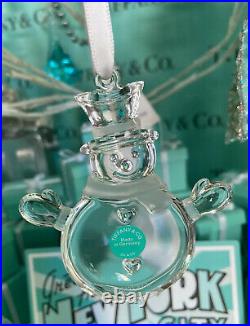 Tiffany&Co Crystal Snowman Ornament Christmas Holiday Red Pouch Gift Ready
