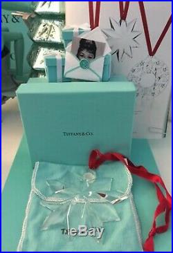 Tiffany Co Crystal Star Ornament Christmas Snowflake Holiday Tree 3 Pouch Box