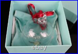 Tiffany & Co. Hand Blown Christmas Ornament Ball Etched Flower Leaves w Box
