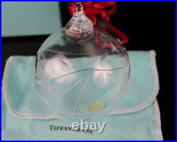 Tiffany & Co. Hand Blown Christmas Ornament Ball Etched Flower Leaves w Box