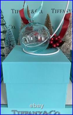 Tiffany&Co Holly Ball Ornament Blue Crystal Glass Etched 2018 W Box