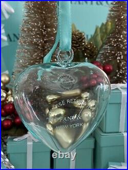 Tiffany&Co RTT Puffy Heart Ornament Blue Crystal Glass Christmas Tree Holiday
