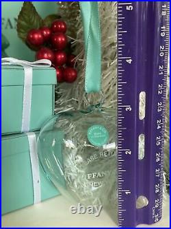 Tiffany&Co RTT Puffy Heart Ornament Crystal Blue Glass Christmas 2018 W Box