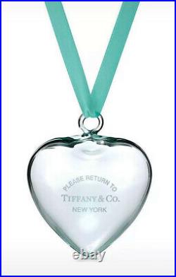 Tiffany&Co RTT Puffy Heart Ornament Crystal Blue Glass Christmas Pouch Box 2018