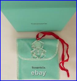 Tiffany & Co. Rare Crystal Teddy Bear Christmas Tree Ornament with Box & Pouch