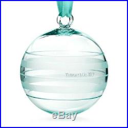 Tiffany & Co Ribbon Stripe Ball Christmas Ornament Tiffany Blue Crystal Glass