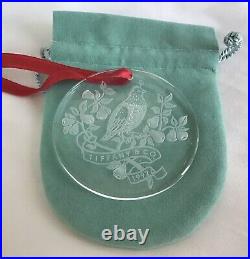 Tiffany & Co Vintage 1992 Crystal Glass Partridge Tree Ornament WithBox Pouch Tie