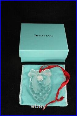 Tiffany Crystal Christmas Ornament Pinecone & Bow w Bag & Gift Box