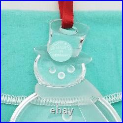 Tiffany Crystal Snowman Christmas Glass Ornament with Original Dust Bag and Box