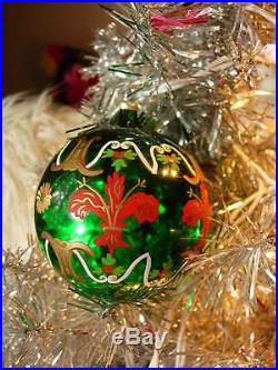 Ultra RARE Vintage GUCCI Christmas Holiday Hand painted Glass Ornaments /Box GG