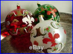 Ultra RARE Vintage GUCCI Christmas Holiday Hand painted Glass Ornaments /Box GG