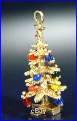 Vintage 14k Yellow Gold CHRISTMAS TREE Crystal Ornament Charm Pendant
