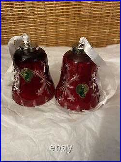 Vintage 2003 2 Lot Waterford Christmas Snow Crystals Red Bell Ornament