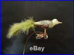 Vintage 5 Christmas Clip On Bird Ornaments 4 Mercury Glass Plus Cloth Blue Jay