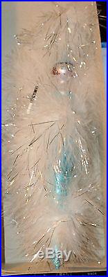 Vintage 8 baby blue Christmas ornament blown glass feather lady rare Italy