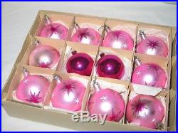 Vintage Christmas Poland Pink Starburst Glass Ornaments 1950's IOB Fantasia T13