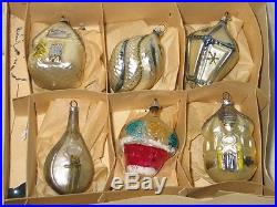 Vintage German Glass Mica Figural Christmas Ornament Set IOB