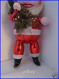 Vintage Hand Blown Glass Santa With Bottle Brush Christmas Tree Christmas Ornament