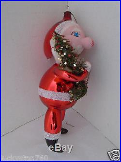 Vintage Hand Blown Glass Santa With Bottle Brush Christmas Tree Christmas Ornament