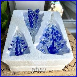 Vintage Handblown Crystal Glass Christmas Tree Art Glass with Cobalt Blue Accent
