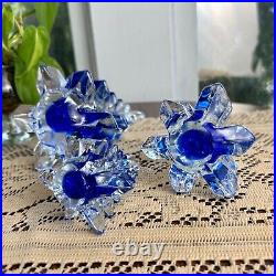 Vintage Handblown Crystal Glass Christmas Tree Art Glass with Cobalt Blue Accent