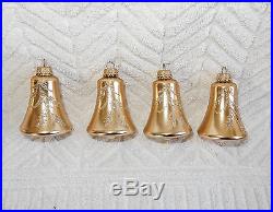Vintage Krebs Glass Christmas Ornaments Gold Bells Wheat Leaves Glitter Boxed