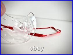 Vintage Lalique Crystal Ornament Christmas Moon Shaped WithWinged Cherub