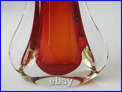 Vintage MURANO Deep Ruby Red & Crystal Clear Sommerso Art Glass Vase UV Glow