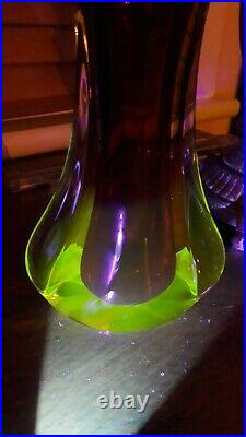 Vintage MURANO Deep Ruby Red & Crystal Clear Sommerso Art Glass Vase UV Glow