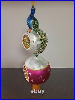 Vintage Rare Christopher Radko Peacock Tree Topper with crystals