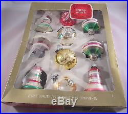 Vintage Shiny Brite Christmas Glass Ornament Lantern Spin Top Mica Bell Indent