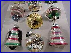 Vintage Shiny Brite Christmas Glass Ornament Lantern Spin Top Mica Bell Indent