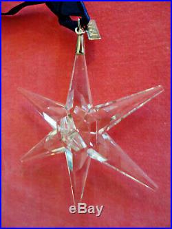Vtg 1993 Swarovski Crystal Star Snowflake Xmas Ornament Dark Blue Swarovski Box