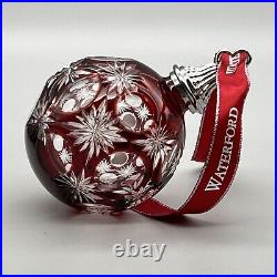 WATERFORD Xmas 2011 RUBY RED CASED Cut Crystal Ball Ornament 156264 BOX Minty