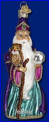 WIZARD OLD WORLD CHRISTMAS GLASS ORNAMENT HOLDING OWL AND CRYSTAL BALL 24132