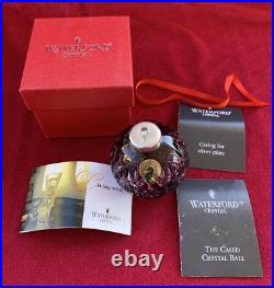 Waterford 2001 Crystal Cased Amethyst Ball Christmas Ornament Box Artist Signed