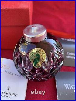 Waterford 2001 Crystal Cased Amethyst Ball Christmas Ornament Box Artist Signed