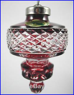 Waterford 2002 Ruby Red Cut Clear Crystal Cased Spire Ball Christmas Ornament