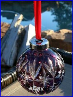 Waterford Amethyst Cased Ball Ornament purple clear crystal CHRISTMAS BALL withbox