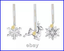 Waterford Annual Crystal Snowflake Deer Christmas Ornament 3 Pcs Set 3 New Nib